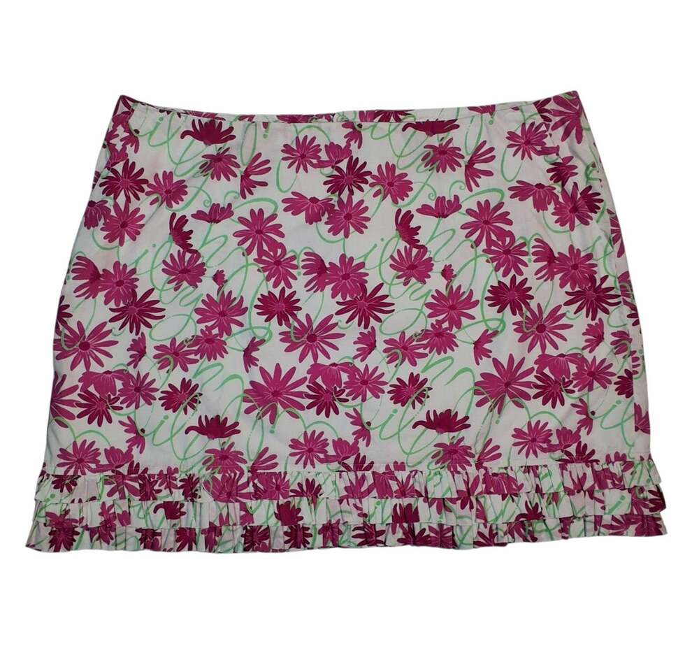 Lilly Pulitzer Pink Floral Ruffle Mini Skirt White Green Daisy Preppy 14